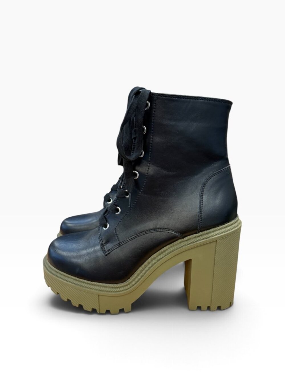 Madden Girl Chunky Faux Leather Platform Lace-Up Ankle Boots Black Size 9.5 M